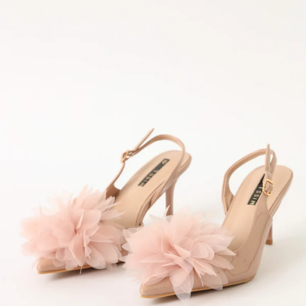 Chiffon Flower Slingback Stiletto Heels