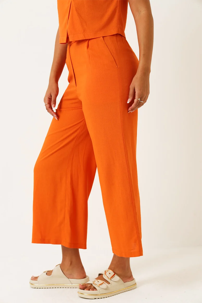 legit-culotte-linen-look-pants-orange-f Culotte Linen Look Pants - Image 1