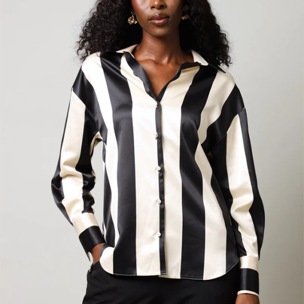 Long Sleeve Stripe Satin Shirt