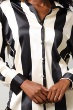 Long Sleeve Stripe Satin Shirt - Image 2