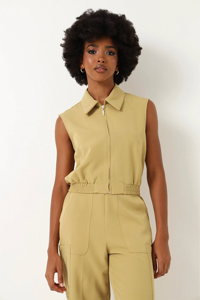 legit-sleeveless-collared-waist-top-olive-f Sleeveless Collared Waist Top - Image 1